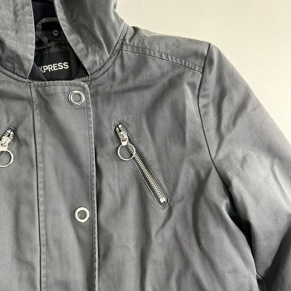 Express Men's Pea Coat Outer Jacket with Hoodie Size Small Gray Utility  - Picture 12 of 12